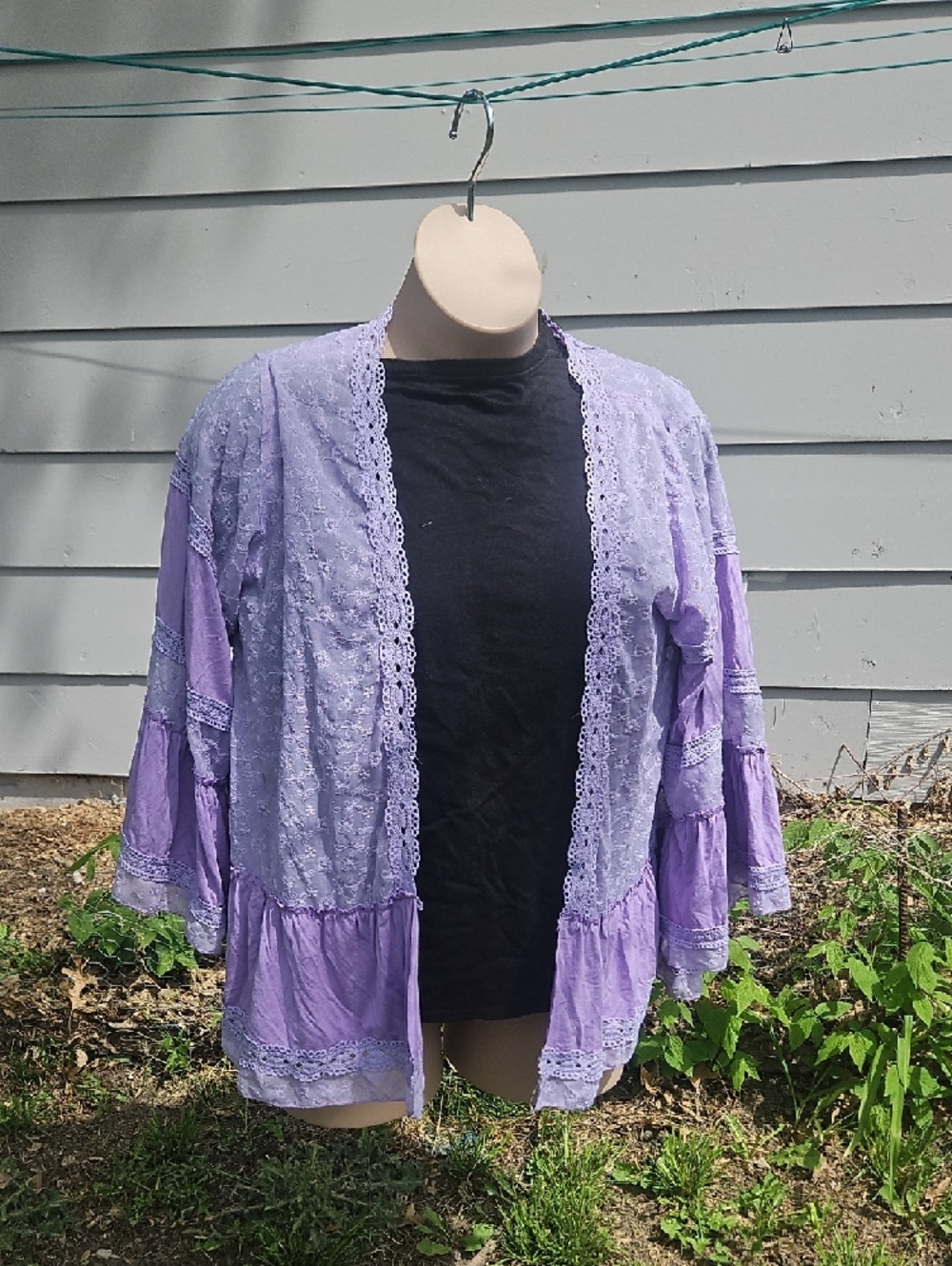 Lavender Lace Open Front Boho Cardigan